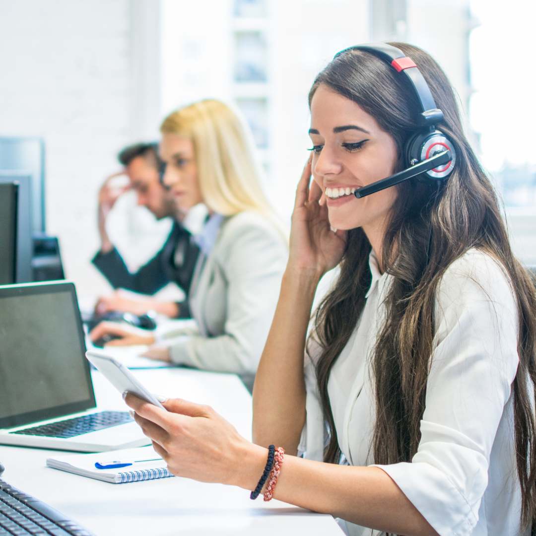 Call centre lady answering a call from a client