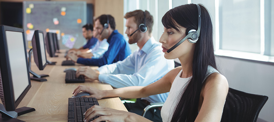 call centre support team calling customers