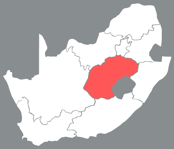 Vector map of South Africa highlighting Free State in red