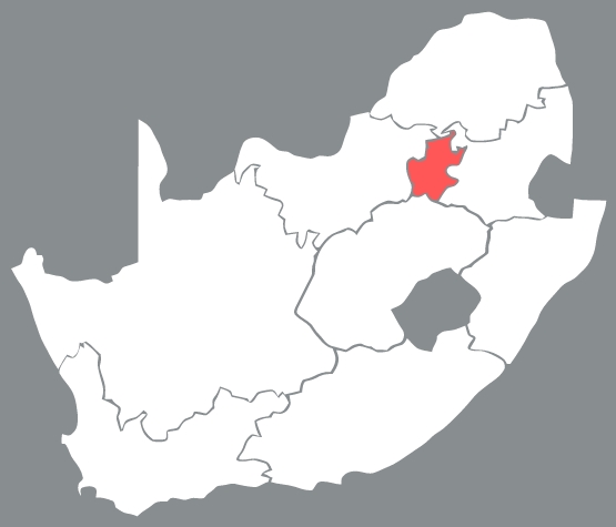 Vector map of South Africa highlighting Gauteng in red