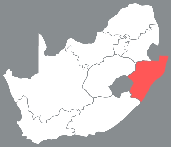 Vector map of South Africa highlighting KwaZulu-Natal in red