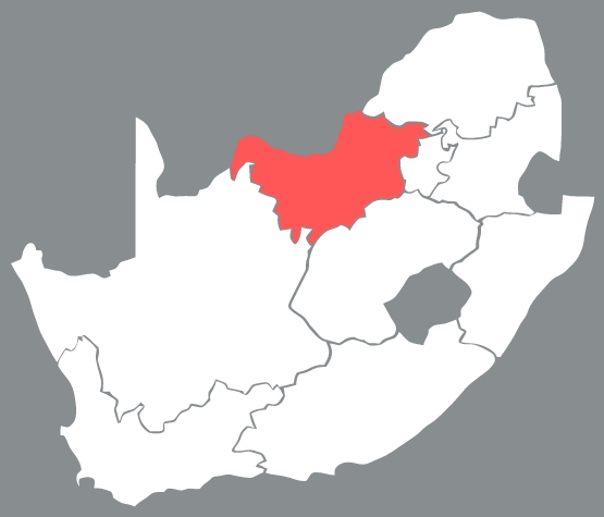 Vector map of South Africa highlighting North West in red