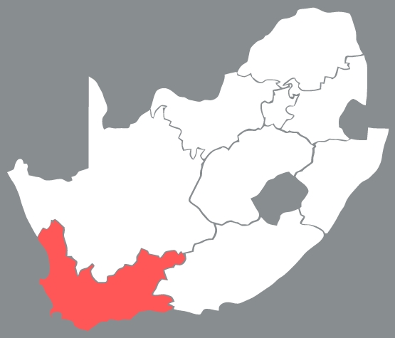 Vector map of South Africa highlighting Western Cape in red