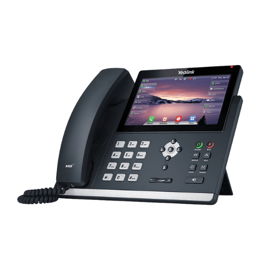Black Yealink VoIP phone