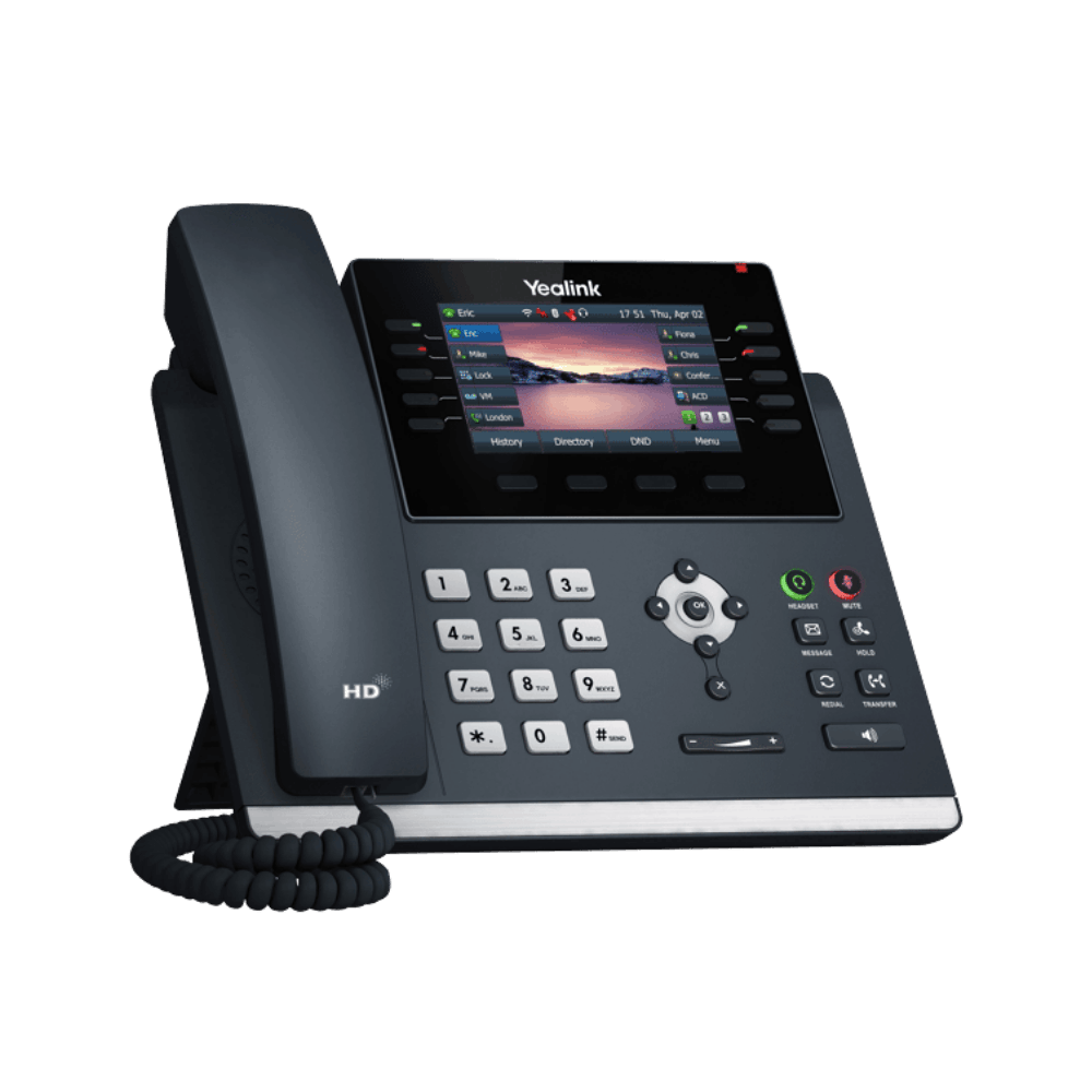 Yealink T46U professional VoIP desk phone with colour display and multiple line keys for busy office users.