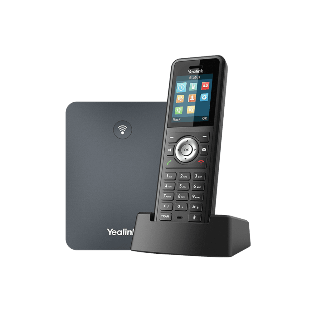 Yealink W79P rugged DECT phone system with cordless handset, charging dock and base station for demanding work environments.