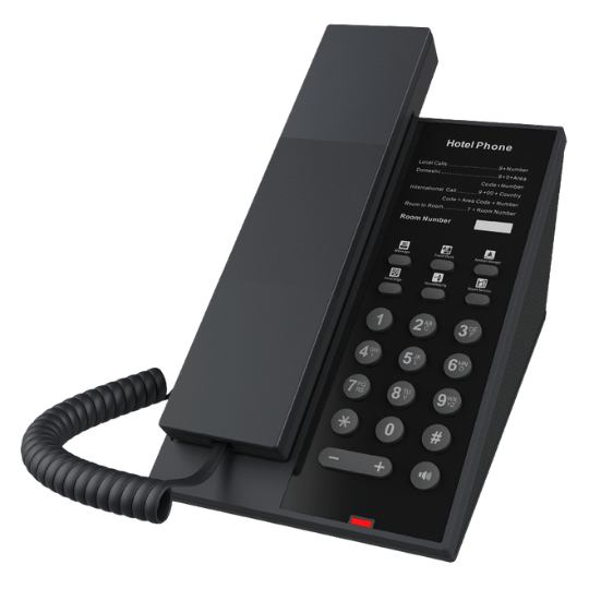 Black Fanvil Hotel phone on surface