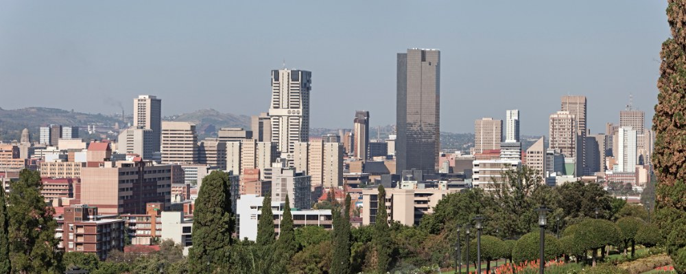 Pretoria city skyline viewed from Church Square, featuring the CBD business district where multiple fibre providers offer business fibre coverage.