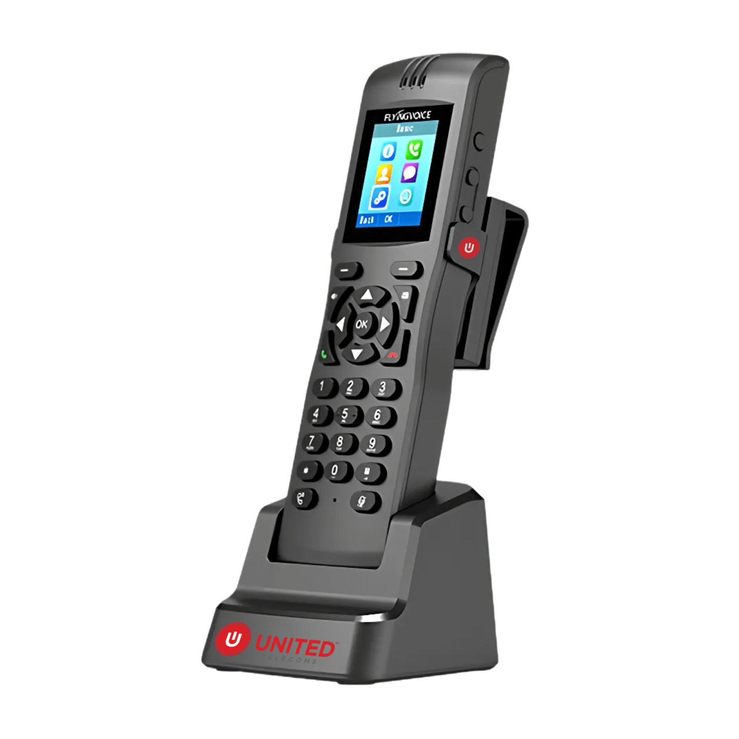 Flyingvoice cordless VoIP phone and base on surface