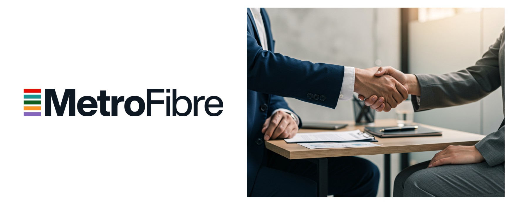 A business fibre provider and reseller closing a deal with a handshake