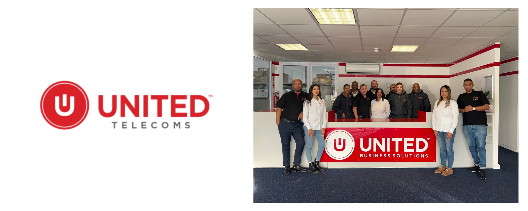 United Telecoms team of business fibre specialists in HQ office