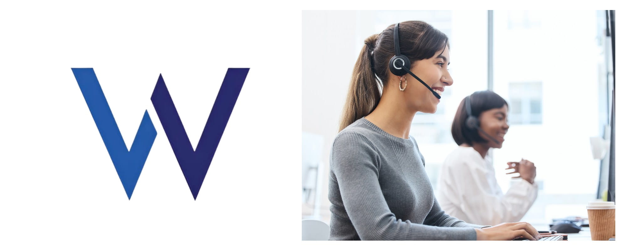 Wanatel logo beside a businesswoman wearing a headset working at her desk, representing Wanatel's wholesale cloud PBX platform for South African businesses.