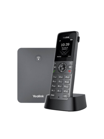 Dark grey Yealink cordless DECT phone on a surface