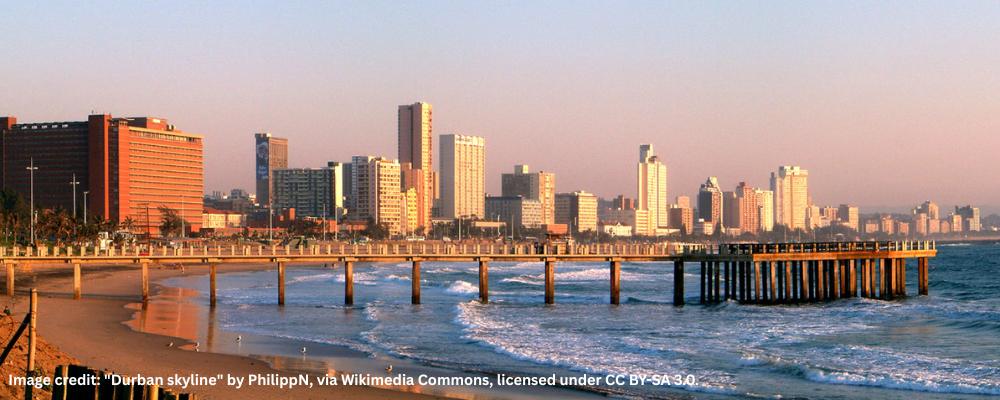 Wide angle shot from the beach of Durban's skyline